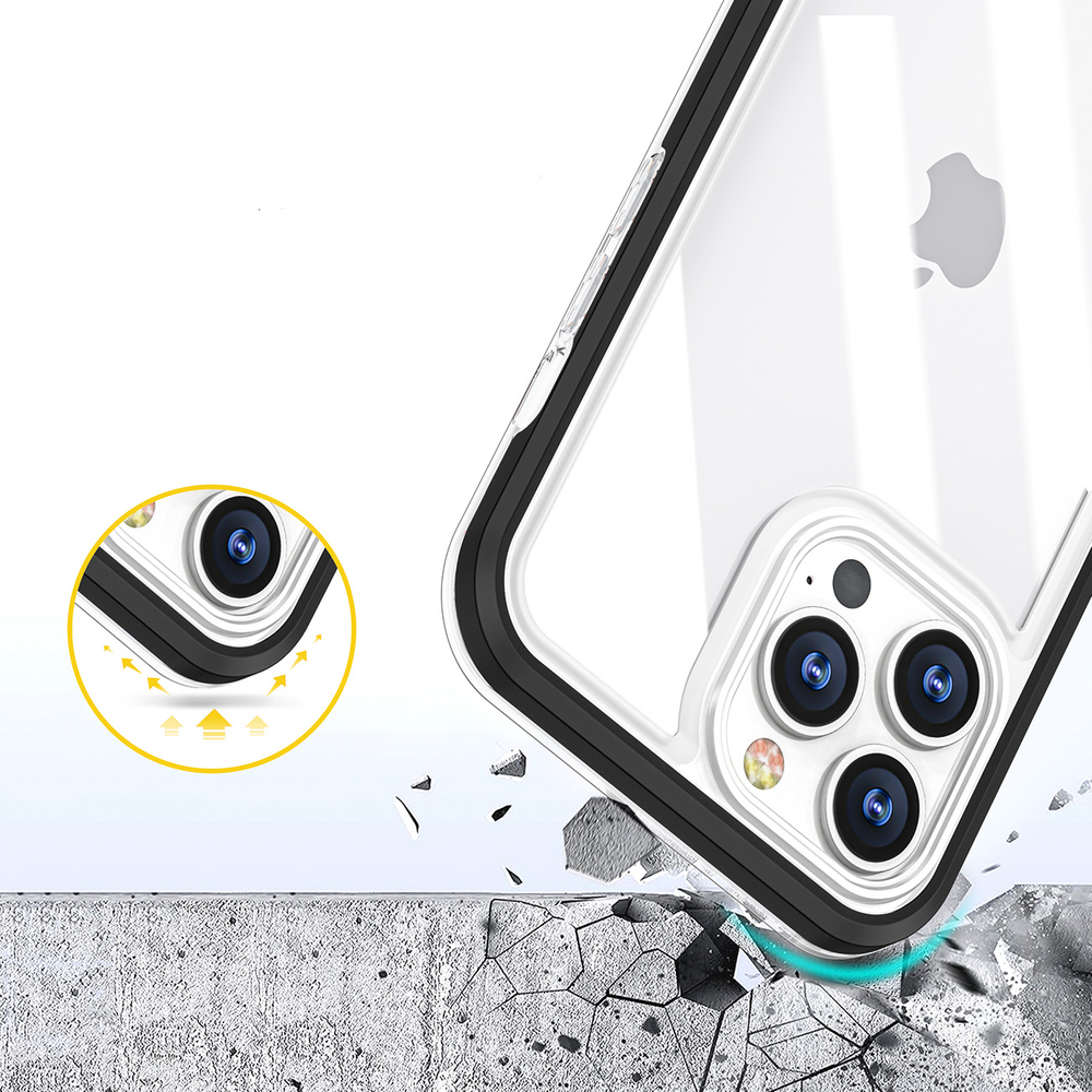 iTok webáruház - Hurtel Hybrid Armor Clear 3 in 1 átlátszó szilikon tok fekete kerettel iPhone 14-hez 4 Clear 3in1 case for iPhone 14 silicone cover with frame black