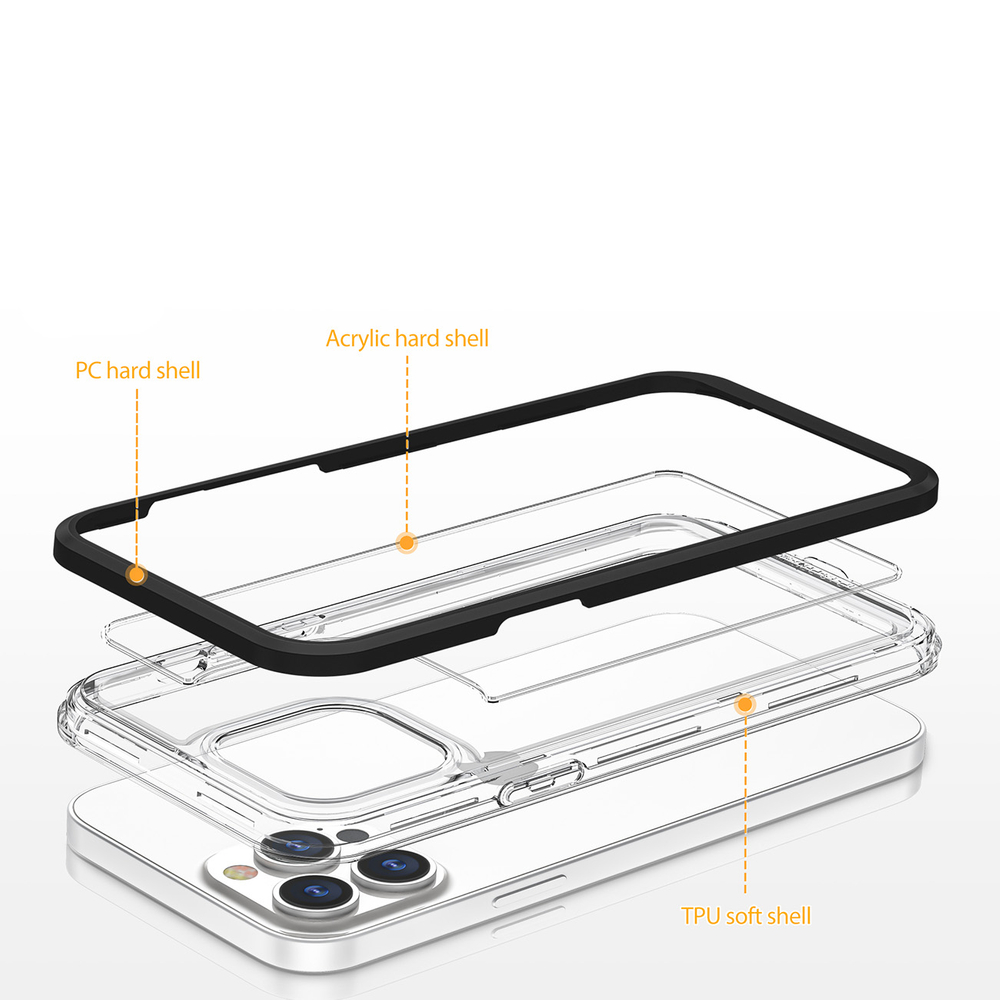 iTok webáruház - Hurtel Hybrid Armor Clear 3 in 1 átlátszó szilikon tok fekete kerettel iPhone 14-hez 6 Clear 3in1 case for iPhone 14 silicone cover with frame black
