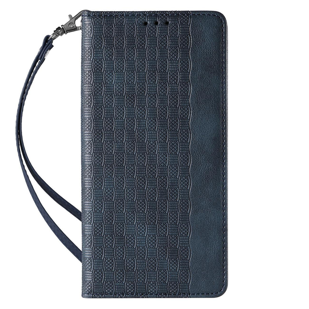iTok webáruház - Hurtel Magnet Strap Case tok iPhone 14-hez – kék 4 Magnet Strap Case Case for iPhone 14 Flip Wallet Mini Lanyard Stand Blue