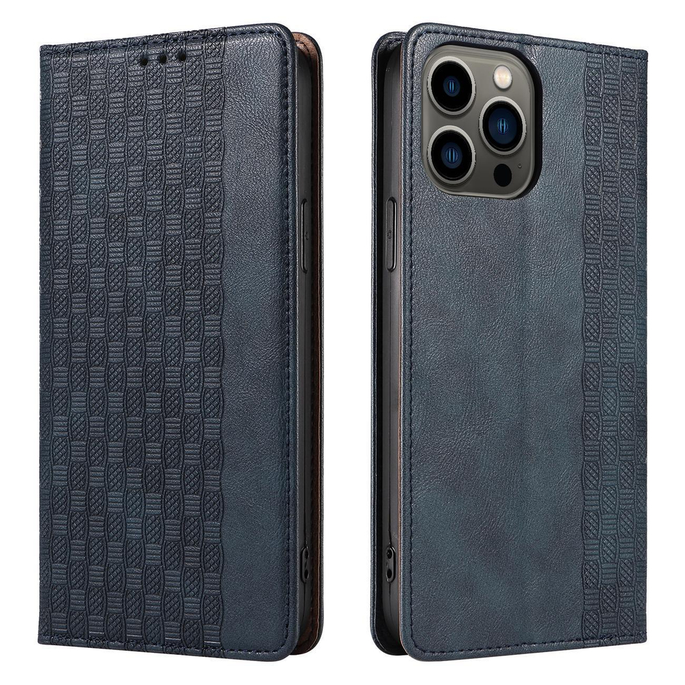iTok webáruház - Hurtel Magnet Strap Case tok iPhone 14-hez – kék 7 Magnet Strap Case Case for iPhone 14 Flip Wallet Mini Lanyard Stand Blue