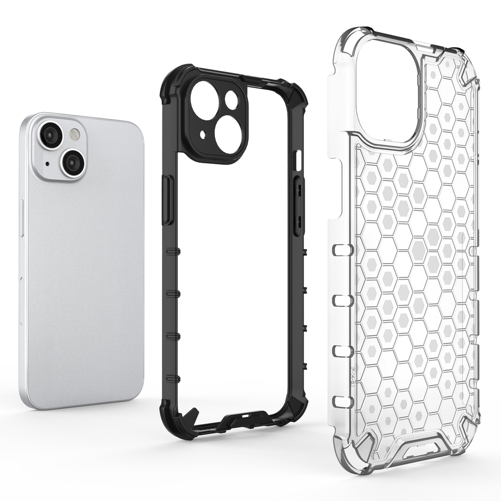 iTok webáruház - Hurtel Honeycomb tok iPhone 14-hez – átlátszó 3 Honeycomb case for iPhone 14 armored hybrid cover transparent
