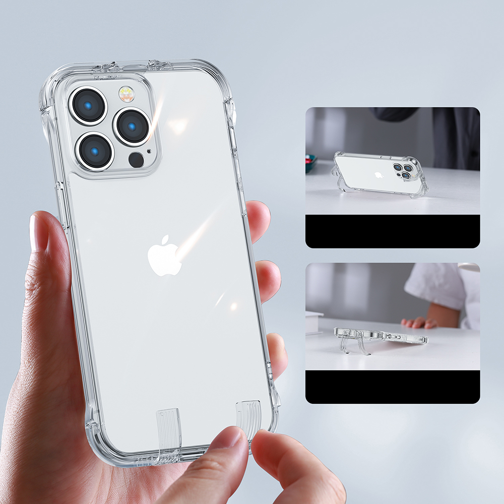 iTok webáruház - Joyroom Joyroom Defender Series tok iPhone 14 készülékhez, állvánnyal, átlátszó (JR-14H1) 3 Joyroom Defender Series Case Cover for iPhone 14 Armored Hook Cover Stand Clear (JR-14H1)