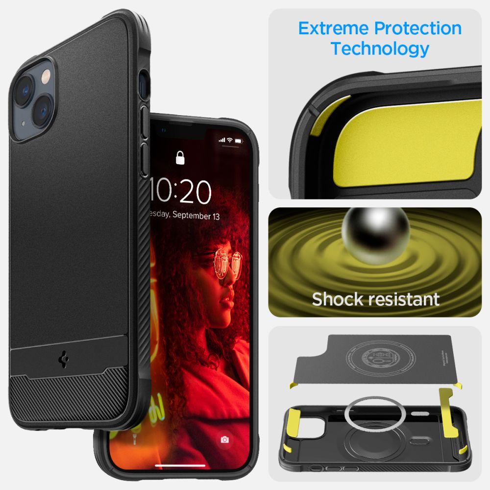 iTok webáruház - Spigen Spigen Rugged Armor MagSafe tok iPhone 14-hez (matt fekete) 4 Spigen Rugged Armor Mag Case with MagSafe for iPhone 14 (matt fekete)