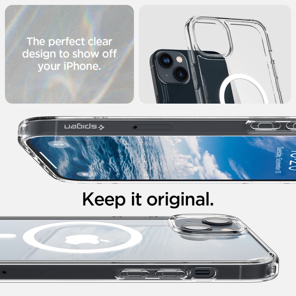 iTok webáruház - Spigen Spigen Ultra Hybrid Mag Case MagSafe tok iPhone 14-hez (átlátszó/fehér) 6 Spigen Ultra Hybrid Mag Case with MagSafe for iPhone 14 (átlátszó/fehér)