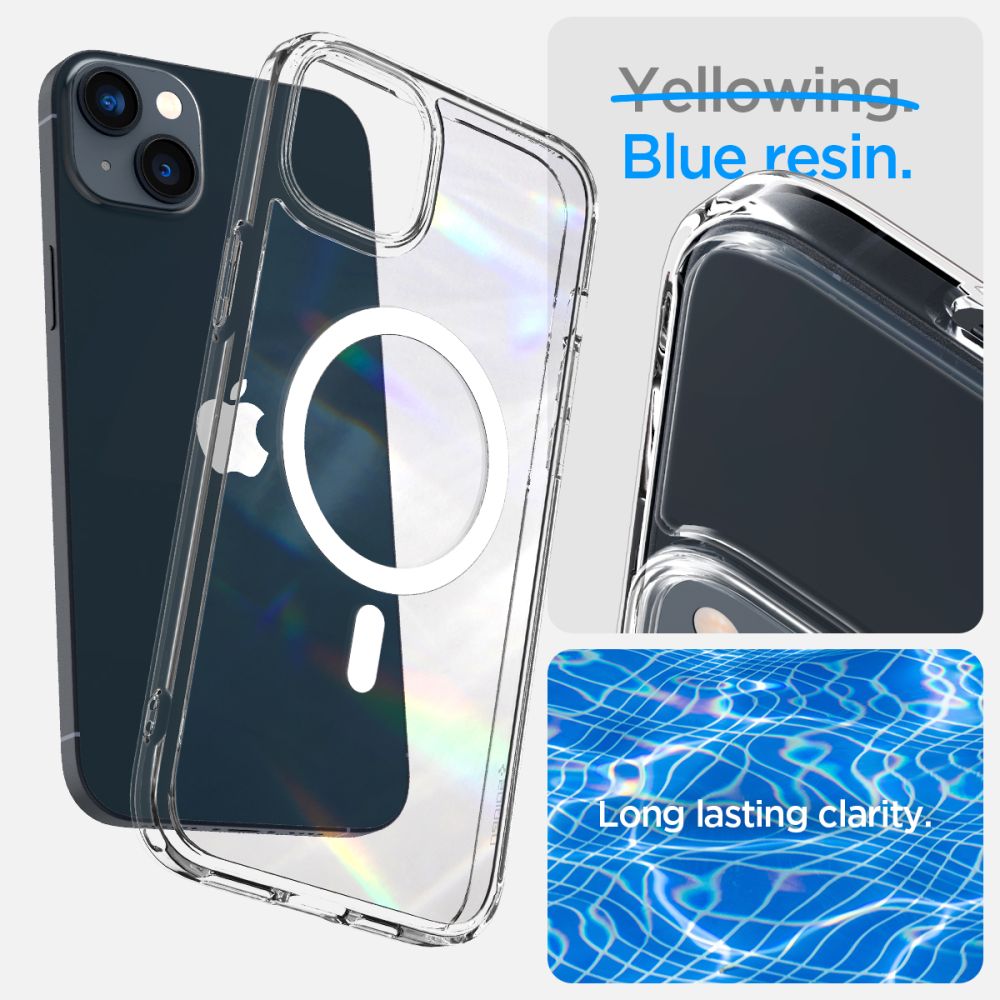iTok webáruház - Spigen Spigen Ultra Hybrid Mag Case MagSafe tok iPhone 14-hez (átlátszó/fehér) 7 Spigen Ultra Hybrid Mag Case with MagSafe for iPhone 14 (átlátszó/fehér)
