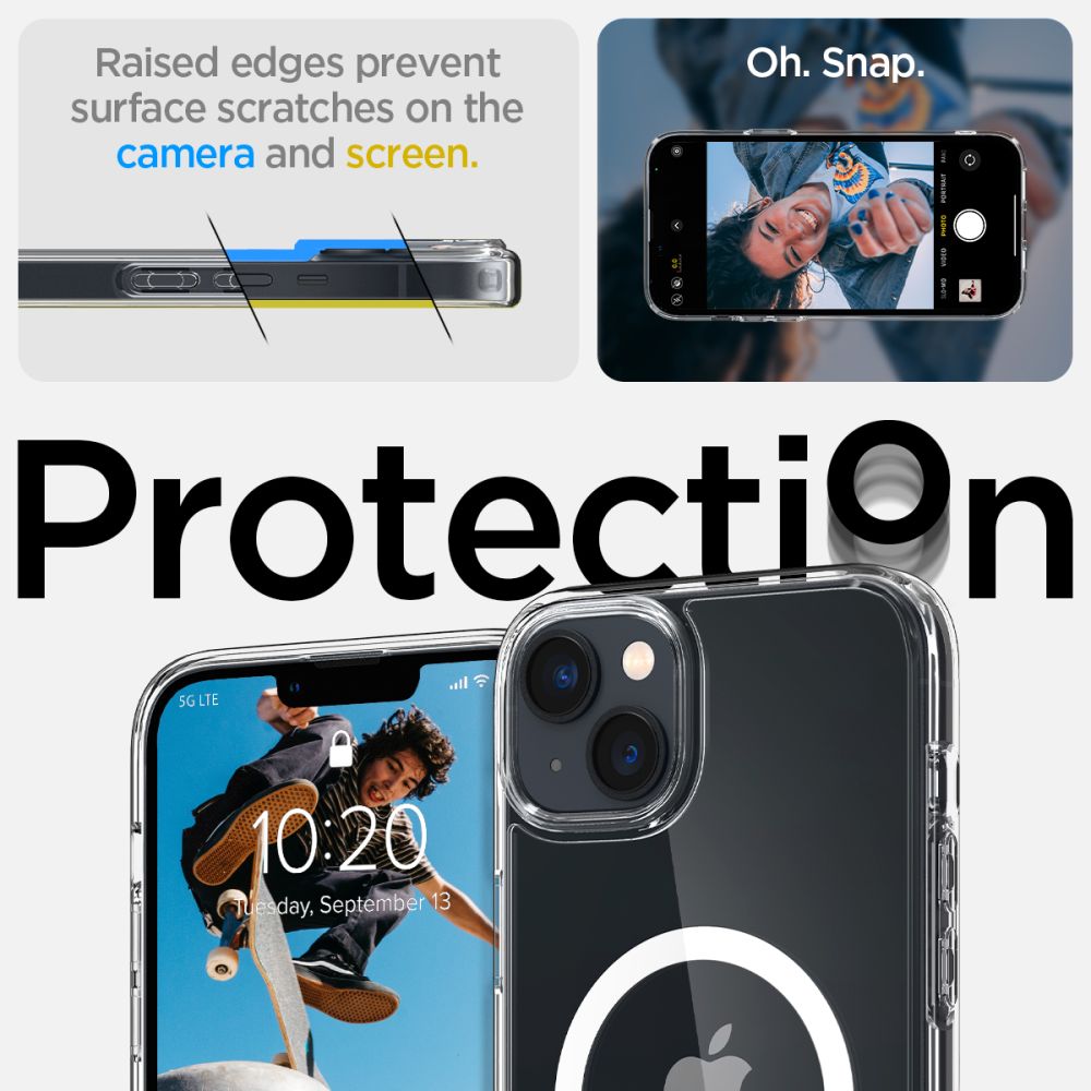 iTok webáruház - Spigen Spigen Ultra Hybrid Mag Case MagSafe tok iPhone 14-hez (átlátszó/fehér) 8 Spigen Ultra Hybrid Mag Case with MagSafe for iPhone 14 (átlátszó/fehér)