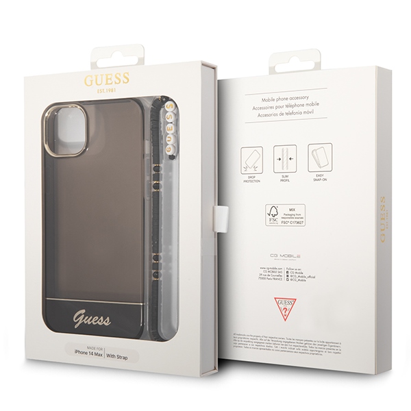 iTok webáruház - Guess Guess GUHCP14SHGCOHK fekete kemény tok iPhone 14 6,1 hüvelykes készülékhez 7 Guess GUHCP14SHGCOHK iPhone 14 6.1 "black / black hardcase Translucent Pearl Strap