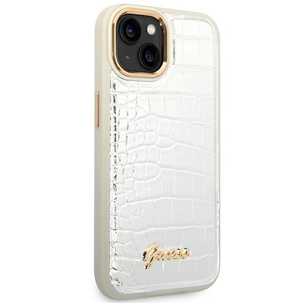 iTok webáruház - Guess Guess GUHCP14SHGCRHS iPhone 14 6,1 hüvelykes ezüst keménytok – Croco Collection 4 Guess GUHCP14SHGCRHS iPhone 14 6.1 "silver / silver hardcase Croco Collection