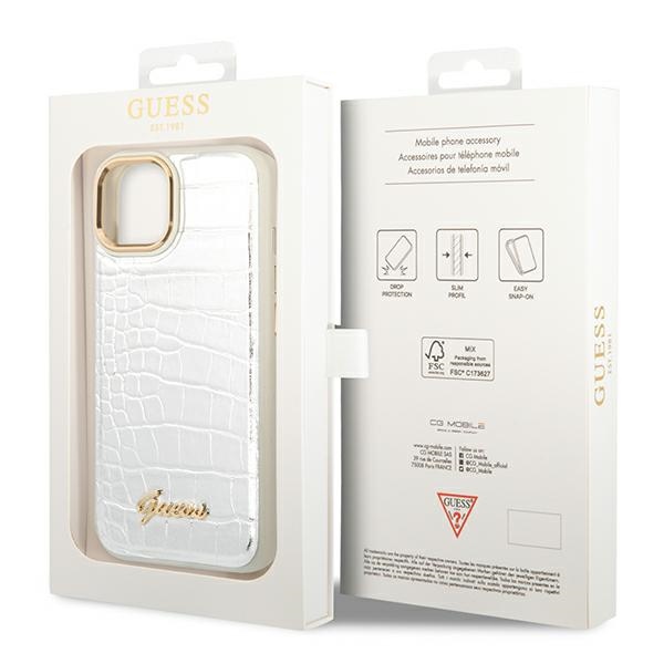 iTok webáruház - Guess Guess GUHCP14SHGCRHS iPhone 14 6,1 hüvelykes ezüst keménytok – Croco Collection 8 Guess GUHCP14SHGCRHS iPhone 14 6.1 "silver / silver hardcase Croco Collection