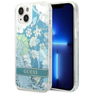 Guess GUHCP14SLFLSN Flower Liquid Glitter tok iPhone 14 készülékhez
