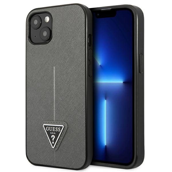 iTok webáruház - Guess Guess GUHCP14SPSATLG SaffianoTriangle Logo tok iPhone 14-hez, ezüst 1 Guess GUHCP14SPSATLG iPhone 14 6.1 "silver / silver hardcase SaffianoTriangle Logo