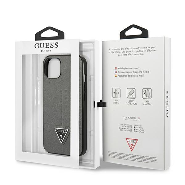 iTok webáruház - Guess Guess GUHCP14SPSATLG SaffianoTriangle Logo tok iPhone 14-hez, ezüst 8 Guess GUHCP14SPSATLG iPhone 14 6.1 "silver / silver hardcase SaffianoTriangle Logo