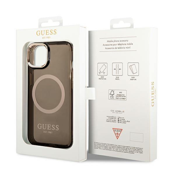iTok webáruház - Guess Guess GUHMP14SHTCMK iPhone 14 tok – Gold Outline Translucent MagSafe, fekete/arany 8 Guess GUHMP14SHTCMK iPhone 14 6.1" black/black hard case Gold Outline Translucent MagSafe