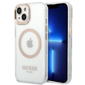 Guess GUHMP14SHTRMD Metal Outline MagSafe tok iPhone 14 6,1 hüvelykes készülékhez – arany/átlátszó