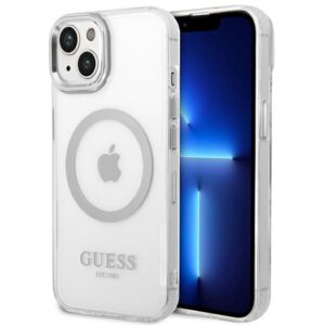 Guess GUHMP14SHTRMS Metal Outline Magsafe tok iPhone 14 (6,1 hüvelykes, ezüst/átlátszó)