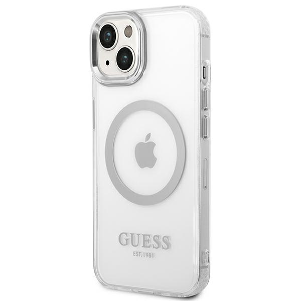 iTok webáruház - Guess Guess GUHMP14SHTRMS Metal Outline Magsafe tok iPhone 14 (6,1 hüvelykes, ezüst/átlátszó) 2 Guess GUHMP14SHTRMS iPhone 14 6.1" silver/silver hard case Metal Outline Magsafe