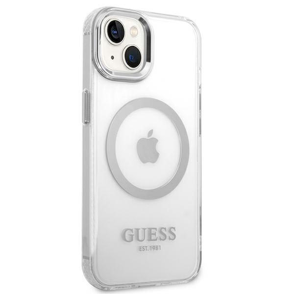 iTok webáruház - Guess Guess GUHMP14SHTRMS Metal Outline Magsafe tok iPhone 14 (6,1 hüvelykes, ezüst/átlátszó) 4 Guess GUHMP14SHTRMS iPhone 14 6.1" silver/silver hard case Metal Outline Magsafe