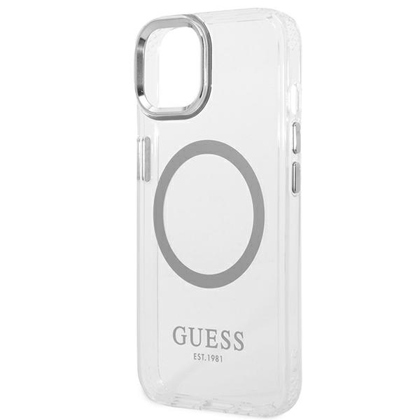 iTok webáruház - Guess Guess GUHMP14SHTRMS Metal Outline Magsafe tok iPhone 14 (6,1 hüvelykes, ezüst/átlátszó) 6 Guess GUHMP14SHTRMS iPhone 14 6.1" silver/silver hard case Metal Outline Magsafe