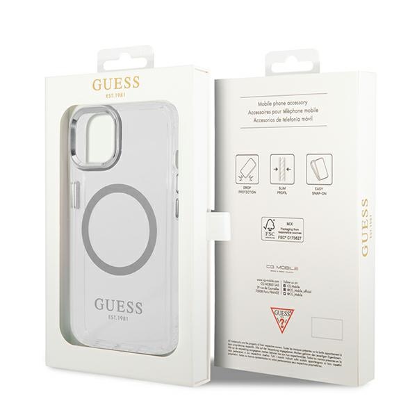iTok webáruház - Guess Guess GUHMP14SHTRMS Metal Outline Magsafe tok iPhone 14 (6,1 hüvelykes, ezüst/átlátszó) 8 Guess GUHMP14SHTRMS iPhone 14 6.1" silver/silver hard case Metal Outline Magsafe