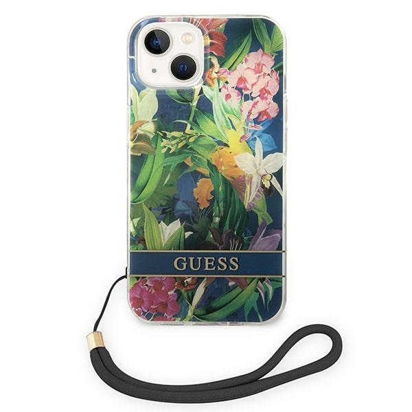 iTok webáruház - Guess Guess GUOHCP14SHFLSB Flower Strap kék tok iPhone 14 6,1 hüvelykhez 2 Guess GUOHCP14SHFLSB iPhone 14 6.1 "blue / blue hardcase Flower Strap