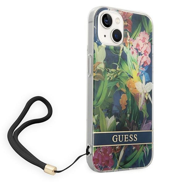 iTok webáruház - Guess Guess GUOHCP14SHFLSB Flower Strap kék tok iPhone 14 6,1 hüvelykhez 3 Guess GUOHCP14SHFLSB iPhone 14 6.1 "blue / blue hardcase Flower Strap