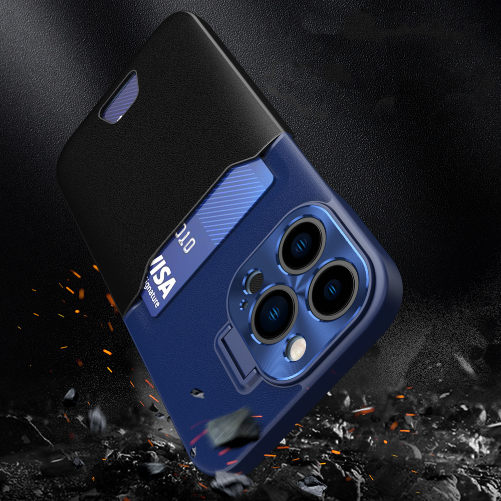 iTok webáruház - Hurtel Hurtel Leather Stand Case tok iPhone 14 készülékhez, kék 3 Leather Stand Case for iPhone 14 cover card wallet with stand blue