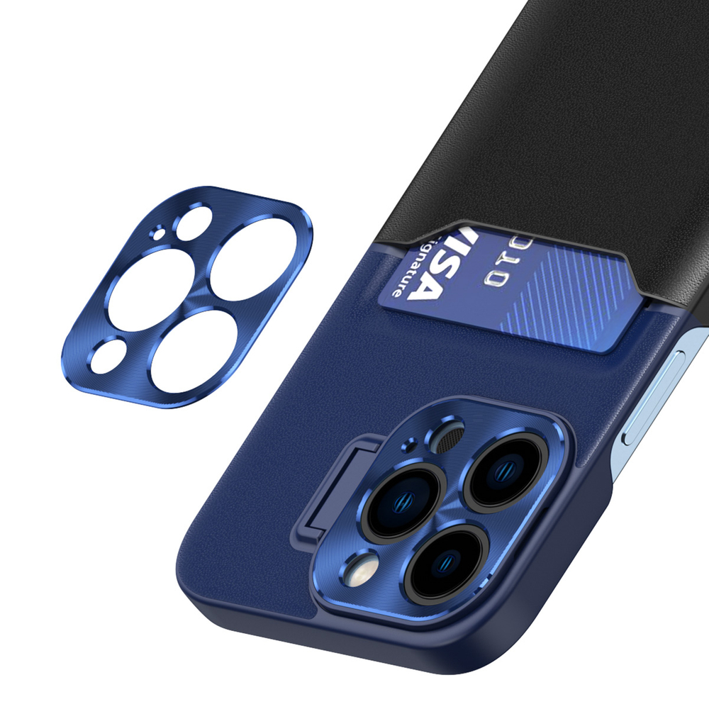 iTok webáruház - Hurtel Hurtel Leather Stand Case tok iPhone 14 készülékhez, kék 4 Leather Stand Case for iPhone 14 cover card wallet with stand blue