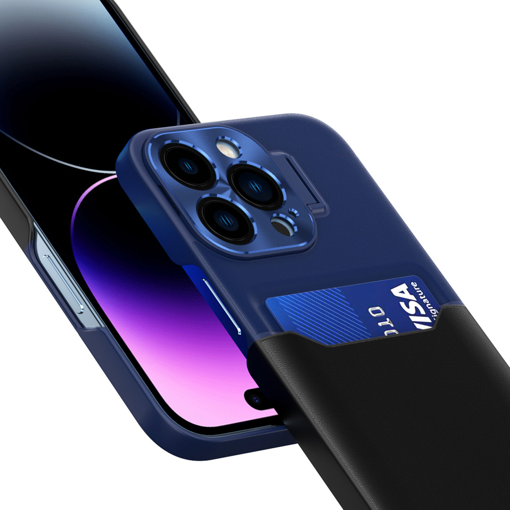 iTok webáruház - Hurtel Hurtel Leather Stand Case tok iPhone 14 készülékhez, kék 5 Leather Stand Case for iPhone 14 cover card wallet with stand blue