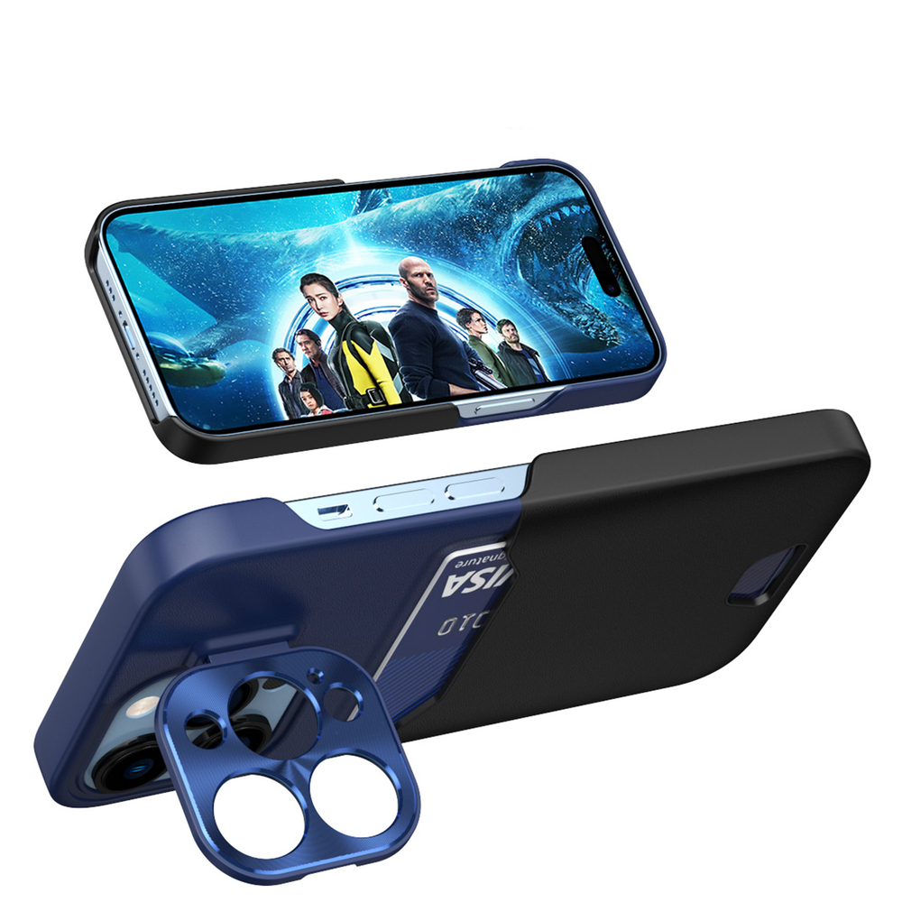 iTok webáruház - Hurtel Hurtel Leather Stand Case tok iPhone 14 készülékhez, kék 6 Leather Stand Case for iPhone 14 cover card wallet with stand blue