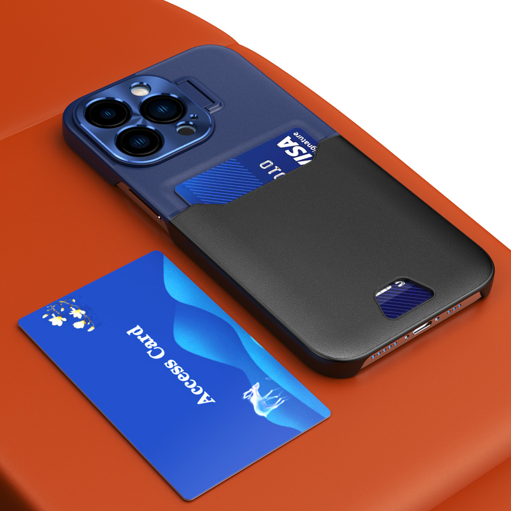 iTok webáruház - Hurtel Hurtel Leather Stand Case tok iPhone 14 készülékhez, kék 7 Leather Stand Case for iPhone 14 cover card wallet with stand blue