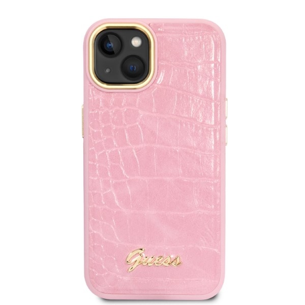 iTok webáruház - Guess Guess Croco Collection tok iPhone 14 készülékhez (rózsaszín) 3 Guess Croco Collection case for iPhone 14 (rózsaszín)