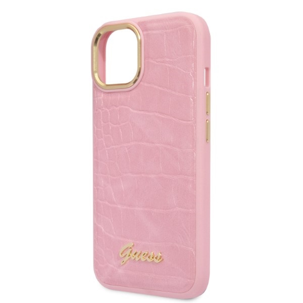iTok webáruház - Guess Guess Croco Collection tok iPhone 14 készülékhez (rózsaszín) 6 Guess Croco Collection case for iPhone 14 (rózsaszín)