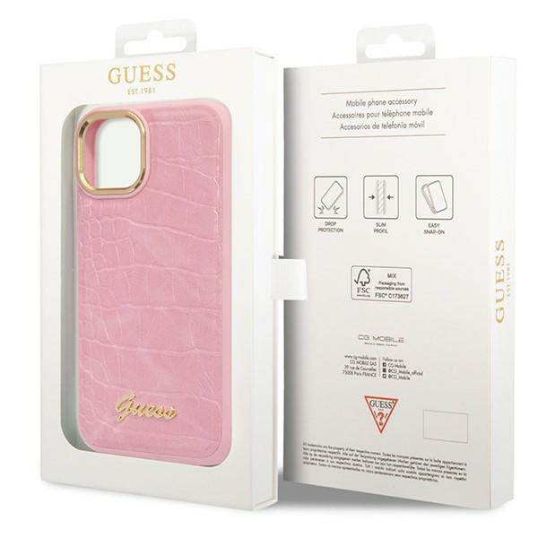 iTok webáruház - Guess Guess Croco Collection tok iPhone 14 készülékhez (rózsaszín) 8 Guess Croco Collection case for iPhone 14 (rózsaszín)