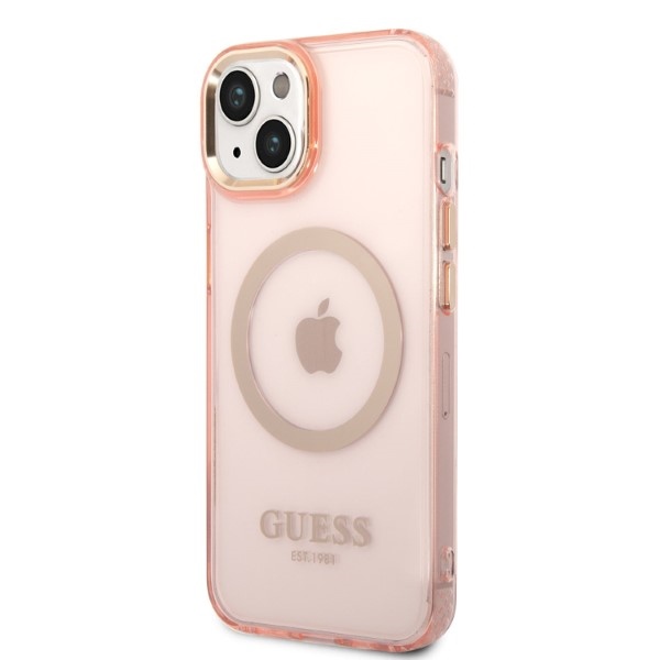 iTok webáruház - Guess Guess GUHMP14SHTCMP iPhone 14 6,1 hüvelykes rózsaszín kemény tok MagSafe 2 Guess GUHMP14SHTCMP iPhone 14 6.1" pink/pink hard case Gold Outline Translucent MagSafe