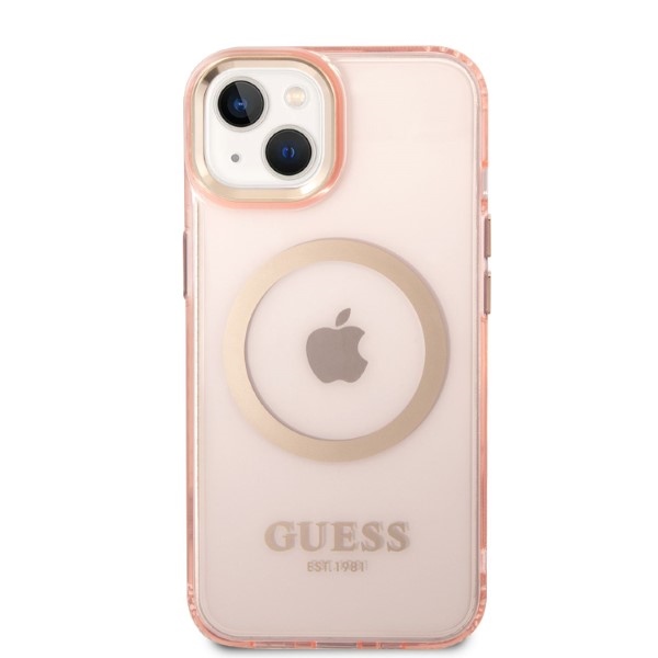 iTok webáruház - Guess Guess GUHMP14SHTCMP iPhone 14 6,1 hüvelykes rózsaszín kemény tok MagSafe 3 Guess GUHMP14SHTCMP iPhone 14 6.1" pink/pink hard case Gold Outline Translucent MagSafe