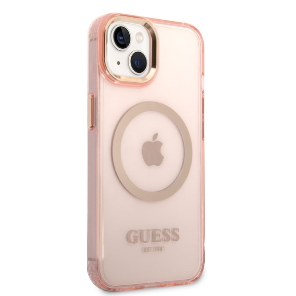 iTok webáruház - Guess Guess GUHMP14SHTCMP iPhone 14 6,1 hüvelykes rózsaszín kemény tok MagSafe 4 Guess GUHMP14SHTCMP iPhone 14 6.1" pink/pink hard case Gold Outline Translucent MagSafe