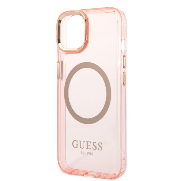 iTok webáruház - Guess Guess GUHMP14SHTCMP iPhone 14 6,1 hüvelykes rózsaszín kemény tok MagSafe 6 Guess GUHMP14SHTCMP iPhone 14 6.1" pink/pink hard case Gold Outline Translucent MagSafe