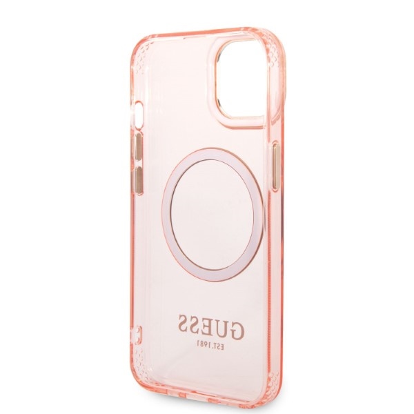 iTok webáruház - Guess Guess GUHMP14SHTCMP iPhone 14 6,1 hüvelykes rózsaszín kemény tok MagSafe 7 Guess GUHMP14SHTCMP iPhone 14 6.1" pink/pink hard case Gold Outline Translucent MagSafe