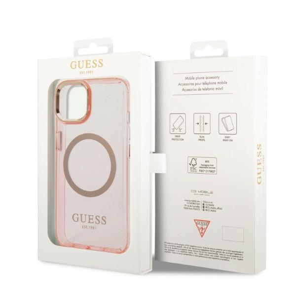 iTok webáruház - Guess Guess GUHMP14SHTCMP iPhone 14 6,1 hüvelykes rózsaszín kemény tok MagSafe 8 Guess GUHMP14SHTCMP iPhone 14 6.1" pink/pink hard case Gold Outline Translucent MagSafe
