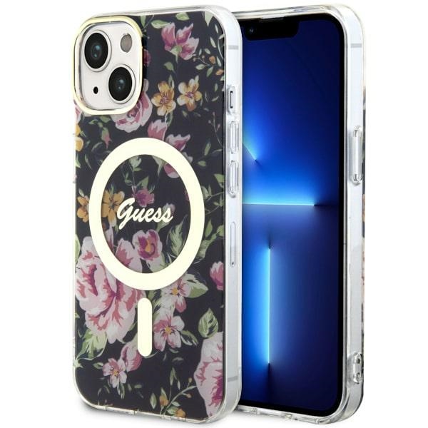 iTok webáruház - Guess Guess Flower MagSafe tok iPhone 14 készülékhez (fekete) 1 Guess Flower MagSafe case for iPhone 14 (fekete)