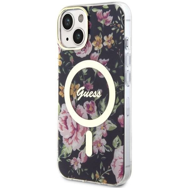 iTok webáruház - Guess Guess Flower MagSafe tok iPhone 14 készülékhez (fekete) 2 Guess Flower MagSafe case for iPhone 14 (fekete)