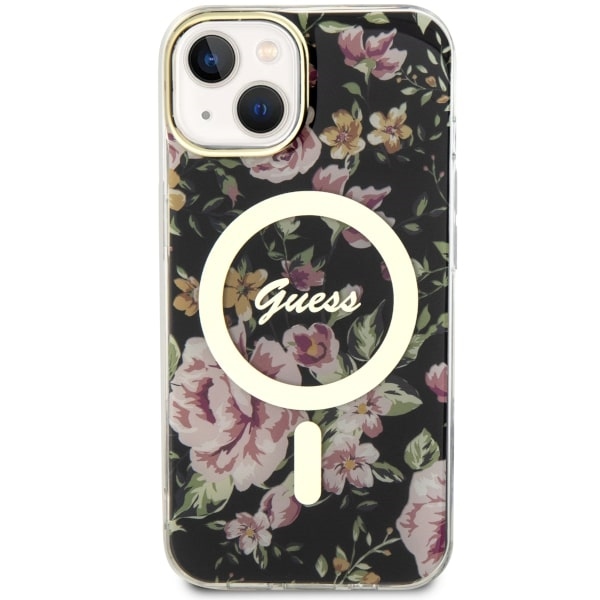 iTok webáruház - Guess Guess Flower MagSafe tok iPhone 14 készülékhez (fekete) 3 Guess Flower MagSafe case for iPhone 14 (fekete)