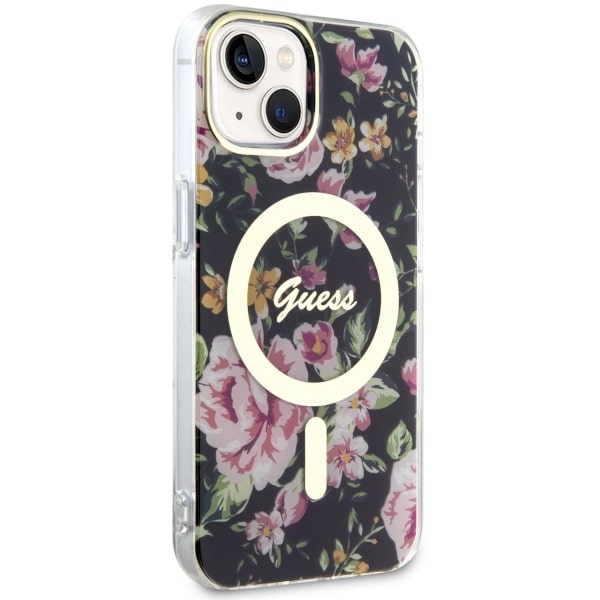 iTok webáruház - Guess Guess Flower MagSafe tok iPhone 14 készülékhez (fekete) 4 Guess Flower MagSafe case for iPhone 14 (fekete)