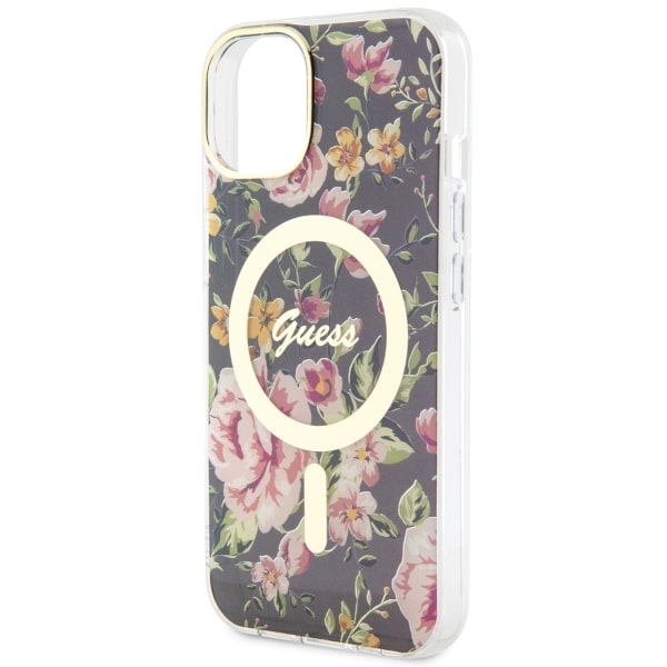 iTok webáruház - Guess Guess Flower MagSafe tok iPhone 14 készülékhez (fekete) 6 Guess Flower MagSafe case for iPhone 14 (fekete)
