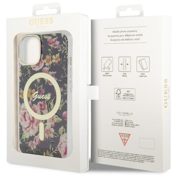 iTok webáruház - Guess Guess Flower MagSafe tok iPhone 14 készülékhez (fekete) 8 Guess Flower MagSafe case for iPhone 14 (fekete)