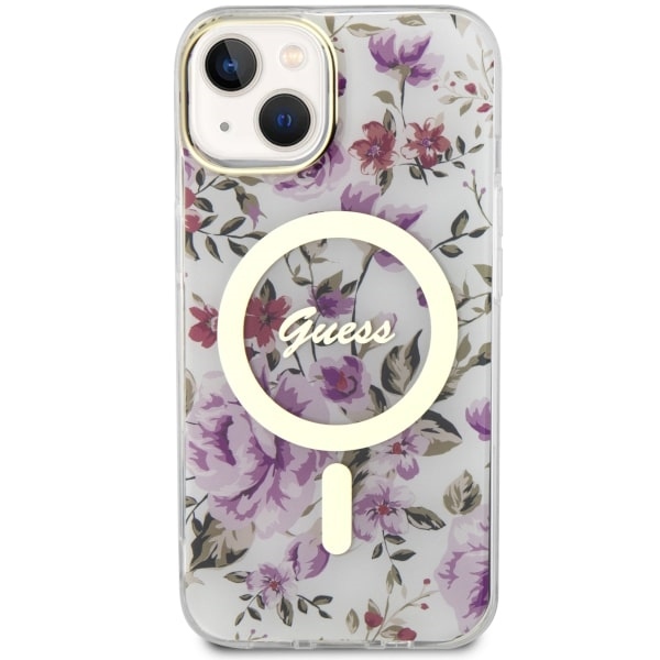 iTok webáruház - Guess Guess Flower MagSafe tok iPhone 14-hez (átlátszó) 3 Guess Flower MagSafe case for iPhone 14 (átlátszó)