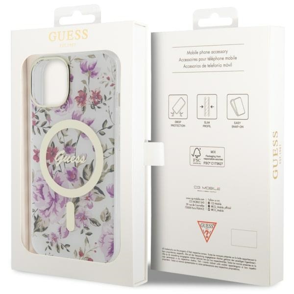 iTok webáruház - Guess Guess Flower MagSafe tok iPhone 14-hez (átlátszó) 8 Guess Flower MagSafe case for iPhone 14 (átlátszó)