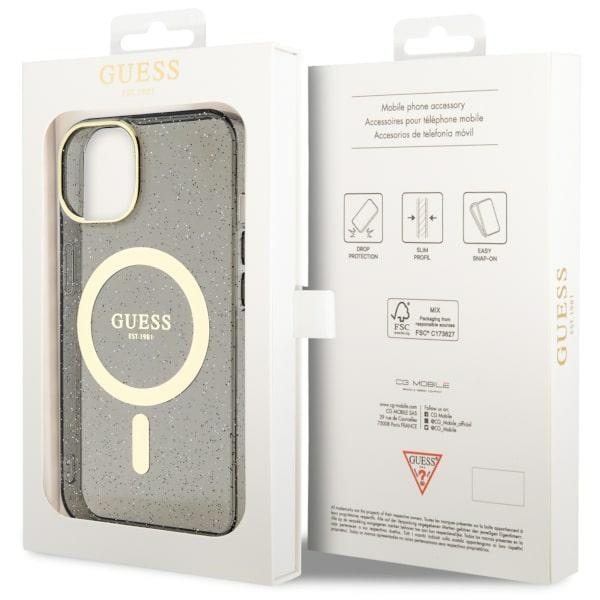 iTok webáruház - Guess Guess Glitter Gold MagSafe tok iPhone 14 készülékhez (fekete) 8 Guess Glitter Gold MagSafe case for iPhone 14 (fekete)