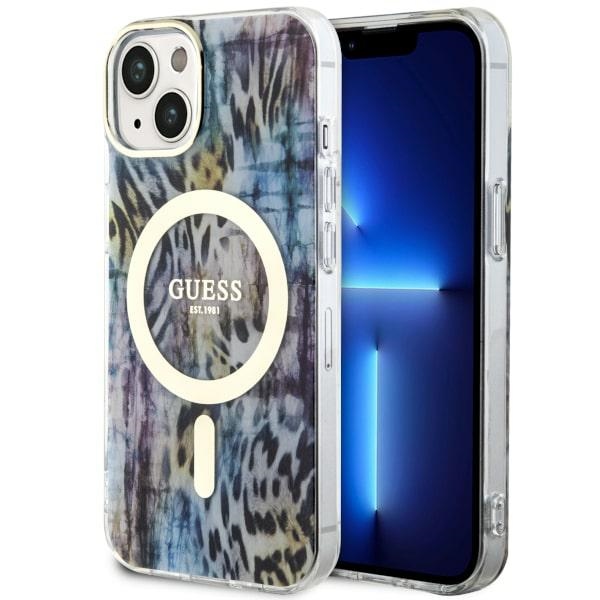 iTok webáruház - Guess Guess Leopard MagSafe tok iPhone 14 készülékhez (kék) 1 Guess Leopard MagSafe case for iPhone 14 (kék)