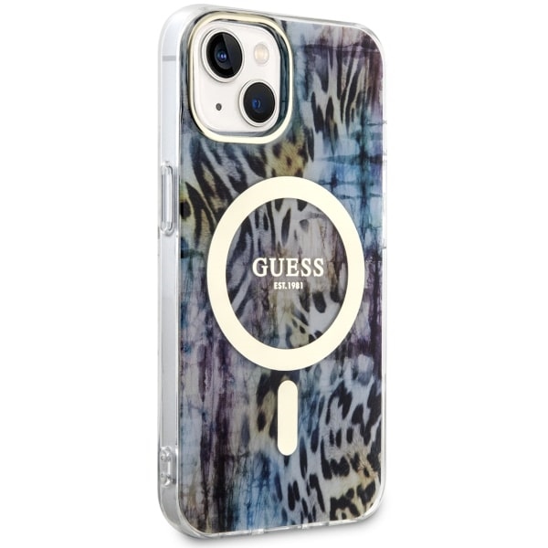 iTok webáruház - Guess Guess Leopard MagSafe tok iPhone 14 készülékhez (kék) 4 Guess Leopard MagSafe case for iPhone 14 (kék)